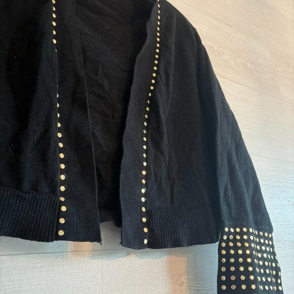 Calvin Klein Womens Cardigan Sweater Black Gold Stud Sleeves Waist Length XL - Picture 3 of 6